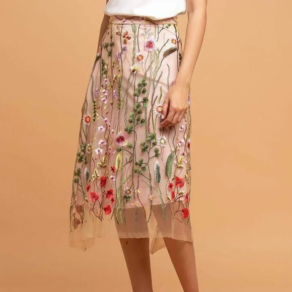 Eva Franco Dresses & Skirts - Eva Franco Floral Embroidered La Fayette Skirt Waverly Garden sz 6 Anthropologie